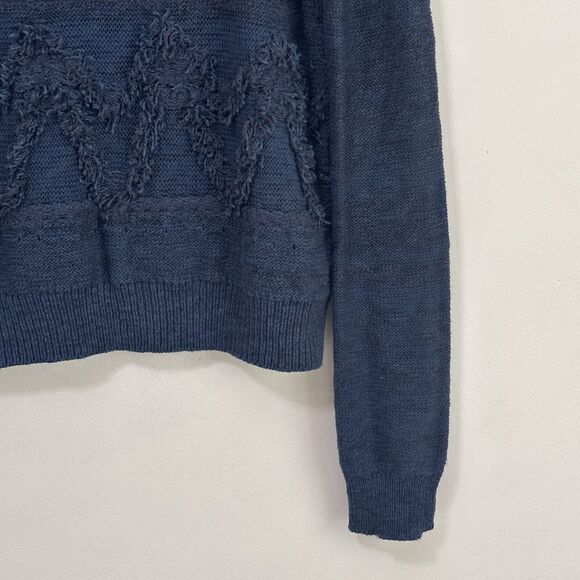 Anthropologie Moth Sweater S Bramble Textured Fringe Alpaca Blend Blue Casual - Picture 2 of 10